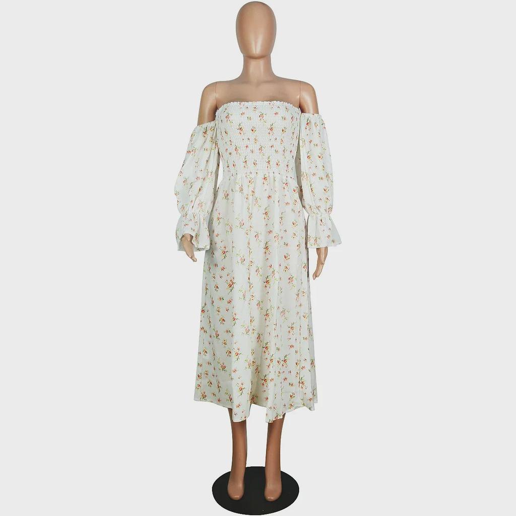 Women's Sexy Off-Shoulder Long-Sleeve Printed Dress for Fall/Winter YD101