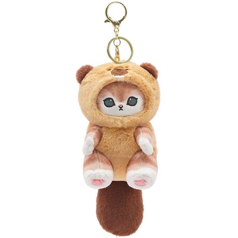 

12CM Cartoon Cute Cat Fu Plush Pendant Shark Cat Cross Dressing Raccoon Fox Plush Doll Backpack Pendant Keychain Pendant