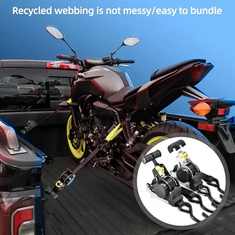 2pcs Auto Retractable Ratchet Tie Down Straps 1500lbs 3.3m Heavy Duty Padded Handle Secure Cargo Motorcycle Luggage