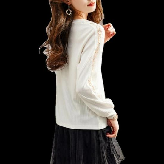 Women's Lace Textured Round Neck Knitted Top - Spring 2025 Fashion Trend