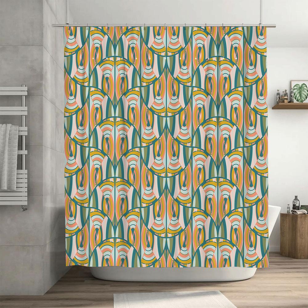Bright Peacock Feathers Shower Curtain Green, Orange Yellow Pattern Decorative Water-Resistant Bath Rug Set For Bathroom Decorat