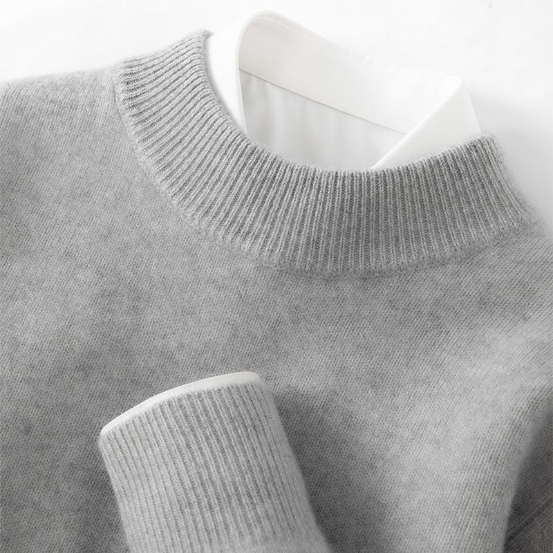 Solid color cashmere shirt semi-turtleneck new solid color versatile pullover sweater knitted sweater warm inside