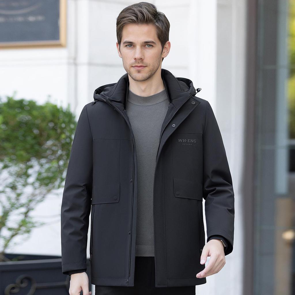 Men's 2025 Winter Removable Liner Down Jacket: Thick Warm White Duck Down Business Casual Coat