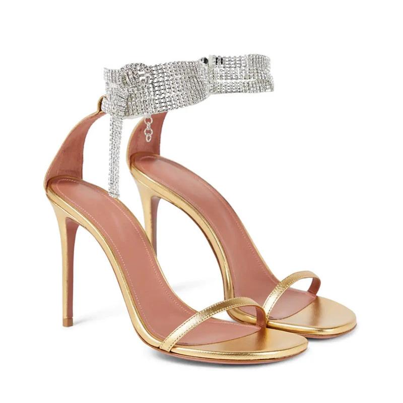 Fashion Summer Female Party Dress Pumps Shoes Fashion Brand Women Goldiator Sandals Shoes Sexy Ankle Strap Rhinestone High Heels Sandals
