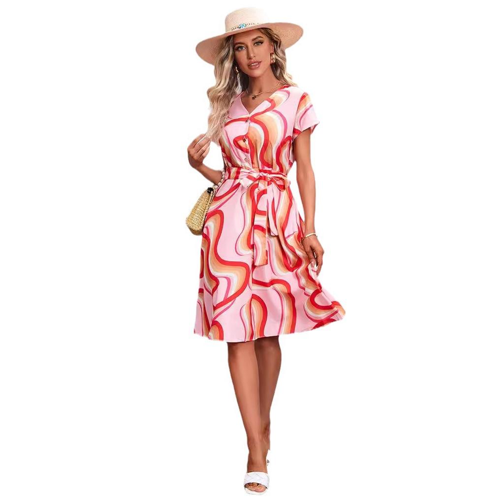 Womens Clothing Popular Summer Updated Printed Short-sleeved Dress