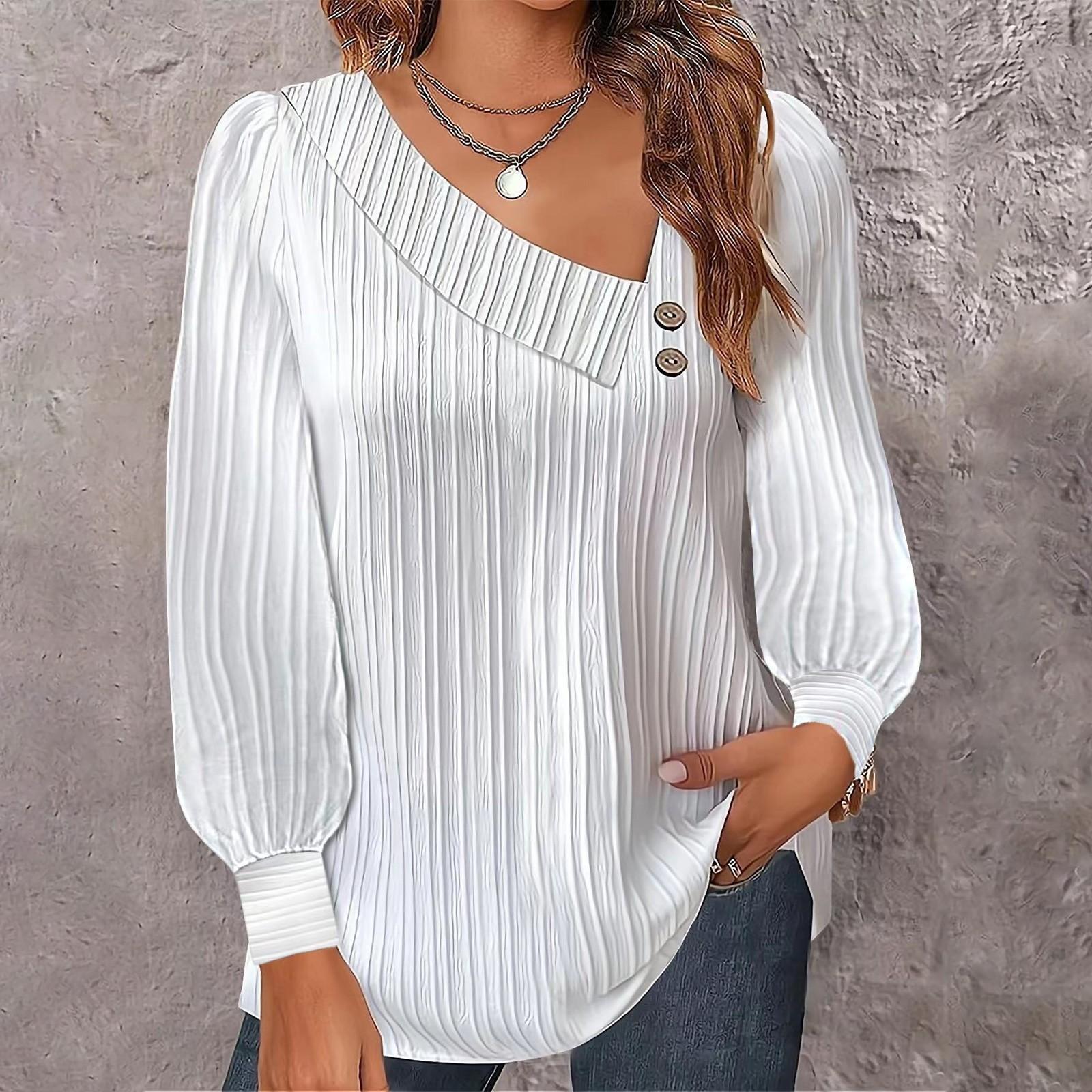 

Women s V-neck Button-down Solid Color Long-sleeved Shirt Casual Shirt Tops Tops L білий