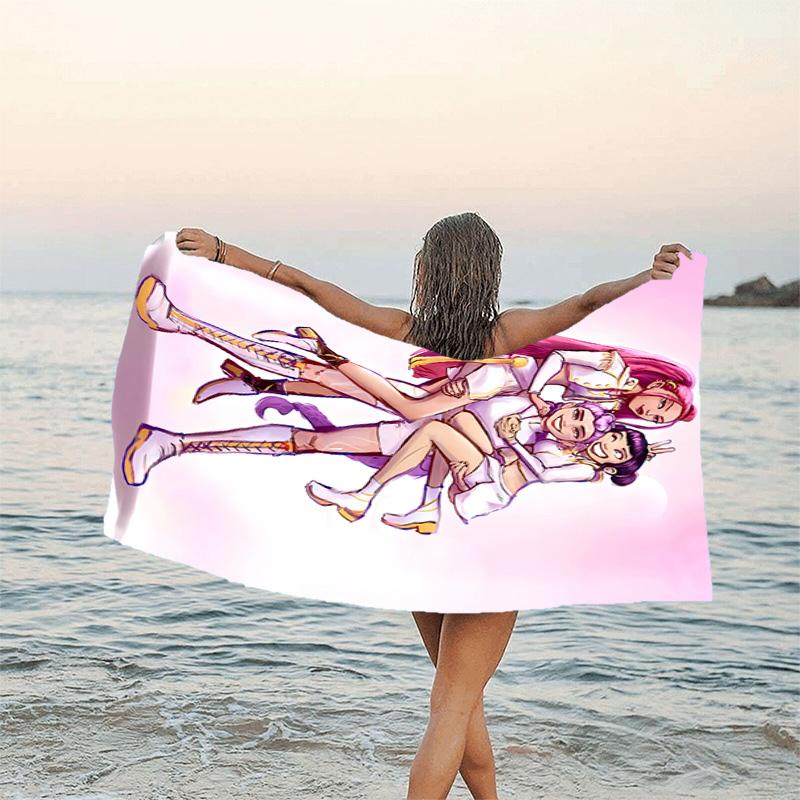 1pc KPop Demon Hunters8 Beach Towel, Beach and Seaside Swimming Pool Equipment, Fashion Pattern, Rectangular, Travel Essentials