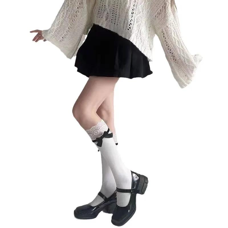 1/2 Pairs Spring Summer New Woomen Sweet Fashionable Socks Bow Elegant Simple Mid Tube Socks Lace Comfortable Women's Socks