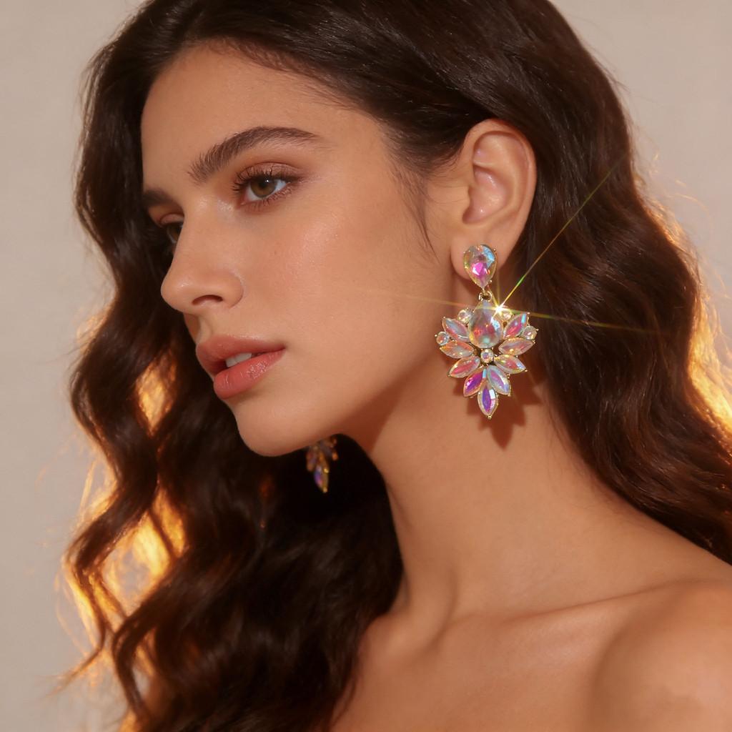 Orecchini a Pendente Geometrici in Lega con Cristalli Colorati per Donna Accessori Moda Estiva