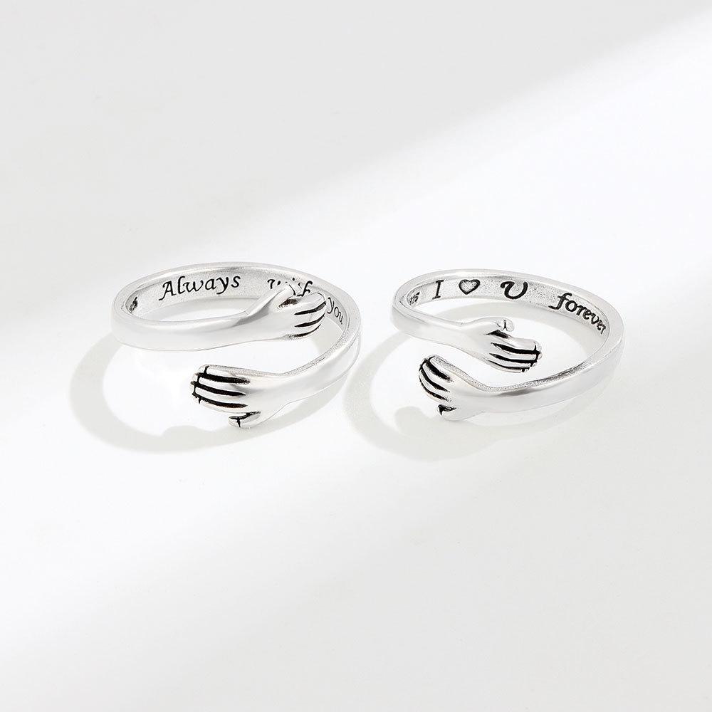 Vintage Alphabet Wrap Around Adjustable Hug Ring Couple Jewelry New Arrival Fashion Statement Band For Him And Her