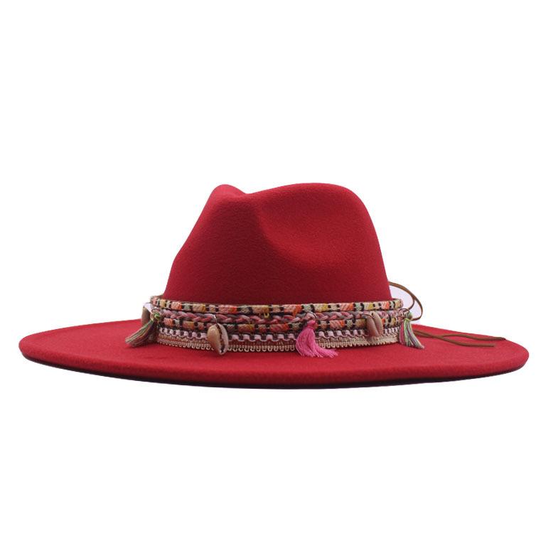 Autumn and Winter Retro Woolen Top Hat Women's New Ethnic Style Jazz Hat European and American Bell-shaped Hip-hop Cm Big Brim Felt Hat