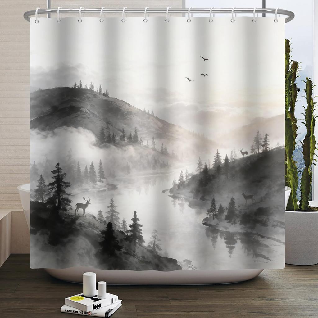 Boho Shower Curtain - Celestial Moon & Botanical Vine Print Waterproof Bathroom Curtain with Rust-Proof Hooks Included,Bohemian