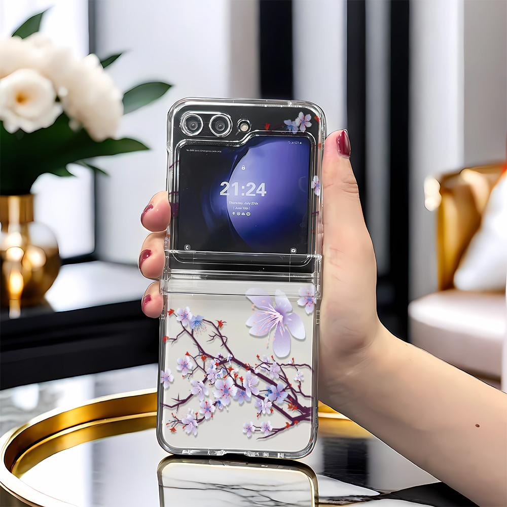 

Чехол для телефона Samsung Galaxy Z Flip 3 4 5 с фиолетовым цветочным дизайном Z3 Z4 Z5 Flip Cover Стильный легкий защитный чехол For Samsung Z Flip 5