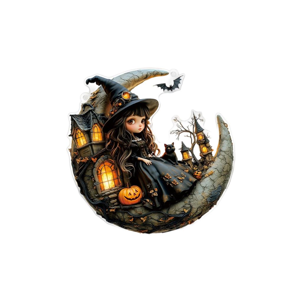 Acrylic Witch Hanging Ornament Halloween Witch Hat Hanging Decoration For Front Door Window Mantles Indoor and Outdoor