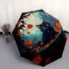 Halloween Black Cat with Pumpkins Round Rug Umbrella, Portable 3-Fold Compact Umbrella for Men & Women R145