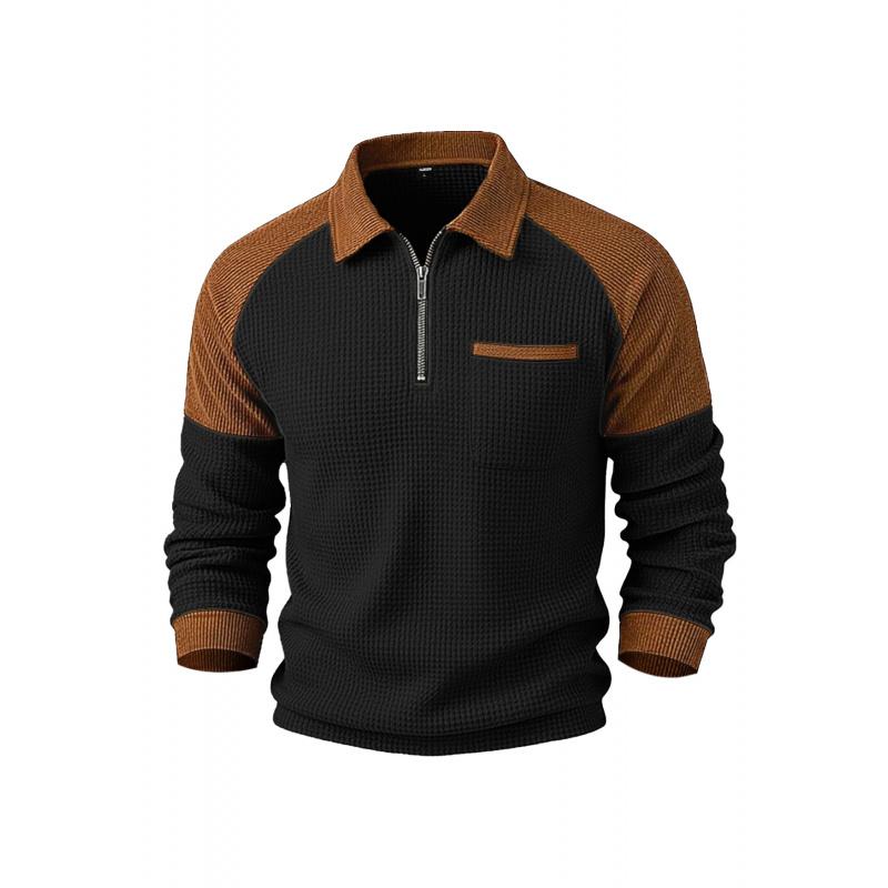 New Men Waffle Knit Half-Zip Polo Shirt Casual Sweatshirt For Boys S