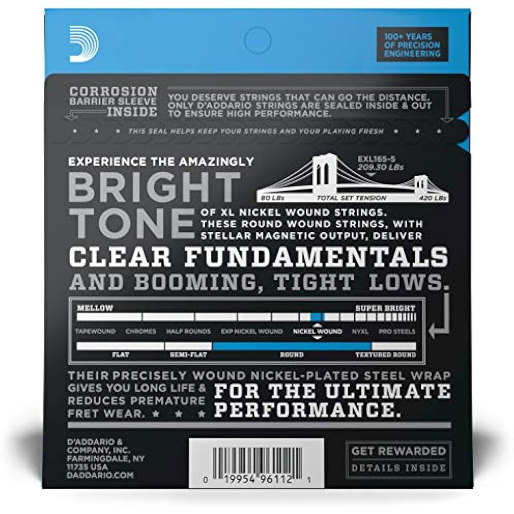 D'Addario Daddario Bass String Nickel Long Scale 5 String .045-.135 EXL165-5 [Domestic Genuine]