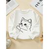 Kids Crewneck Sweatshirt, Minimalist Cat Face Line Sketch Graphic Print,Spring Autumn Casual Sport Tops