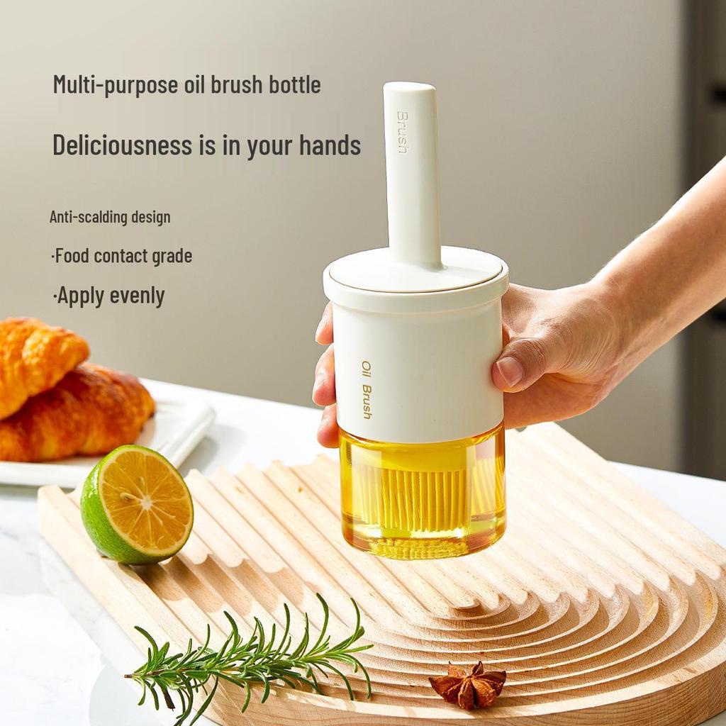 Glass Oil Bottle with High-Temperature Resistant Silicone Brush for Kitchen and BBQ