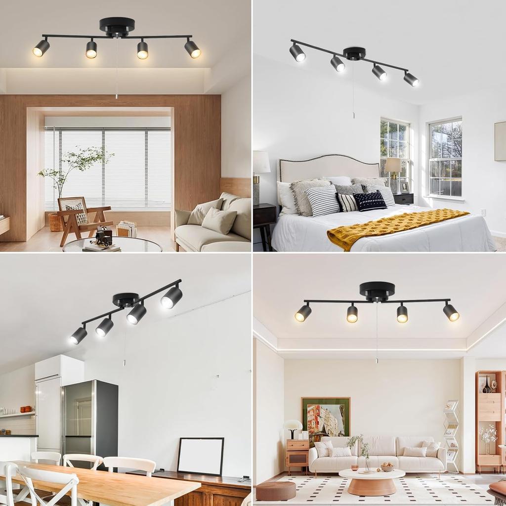 Ceiling Light with Four Built-in GU10 60W LED Bulbs, Remote Control Operation, Cylindrical Pendant Spotlight for Rooms Up To 6 Tatami Mats (8 Tatami M