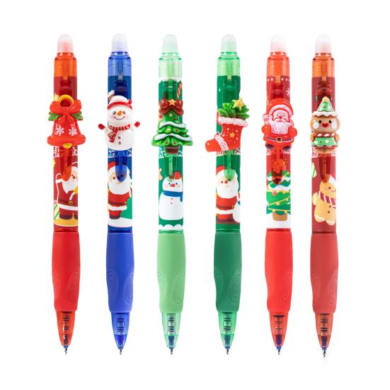 

6Pcs Christmas Erasable Gel Pens Cute Retractable Blue Ink Pens with 0.5mm Fine Point Cartoon School Office Supplies