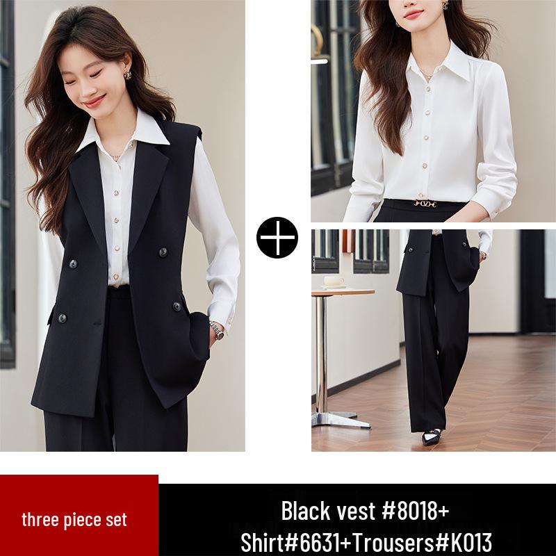 Women's Black Suit Vest Set for Spring/Autumn 2024: Professional Sleeveless Jacket for Formal and Hotel Workwear
