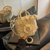 Yogodlns Stroh Handgefertigt Sommerurlaub Gewebt Damen Floral Dekor Kleine Umhängetasche Böhmisch Strand Reise Korb Crossbody Taschen