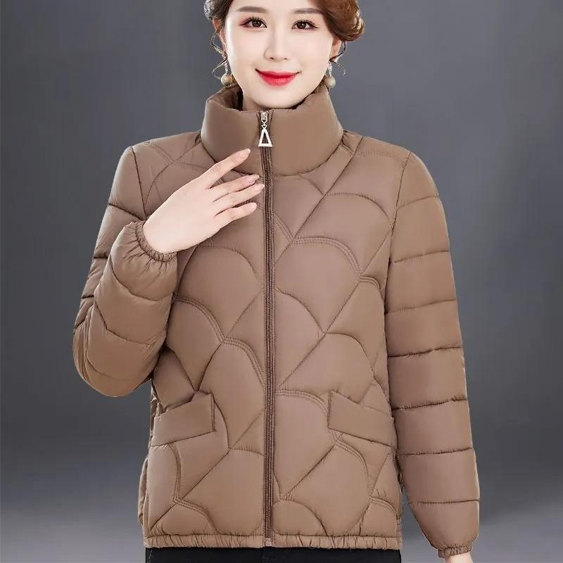 Women's Thickened Warm Winter Jacket for Middle-Aged and Elderly Women Solid Color Minimalist Zipper Coat