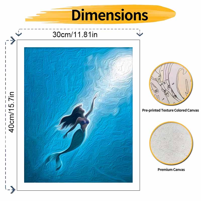 Disney Oil Painting DIY Digital Painting The Little Mermaid Underwater Scene HandPainted Wall Art for Living Room Entryway.