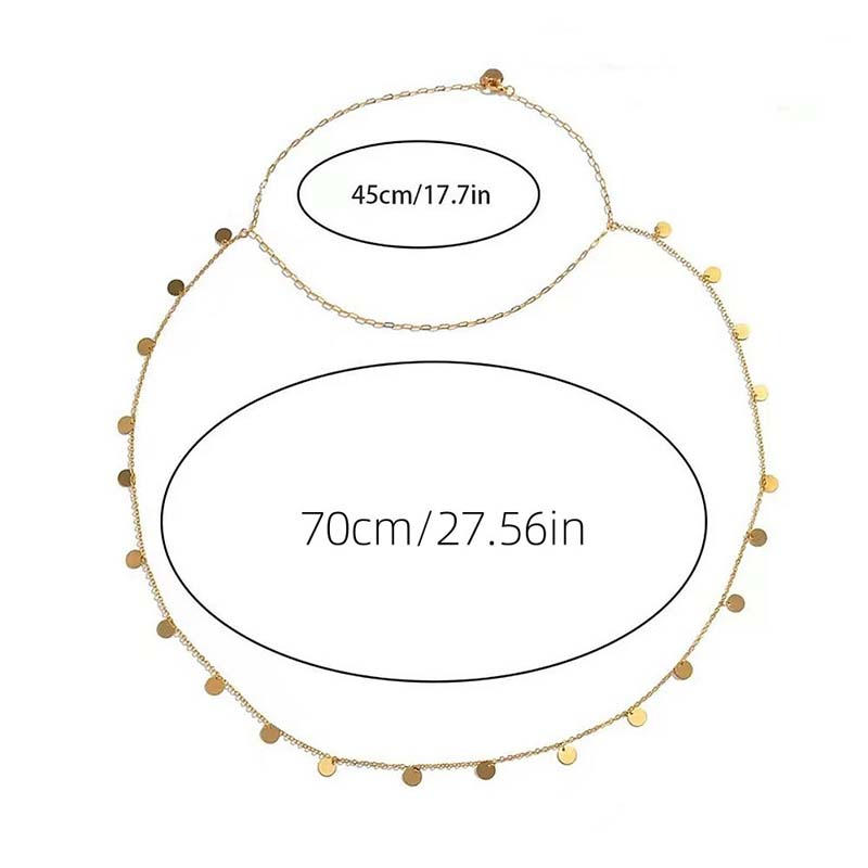 Fashion Metal Sequin Round Pendant Back Chain Necklace For Women Simple Long Tassel Sexy Body Chain Jewelry Accessories