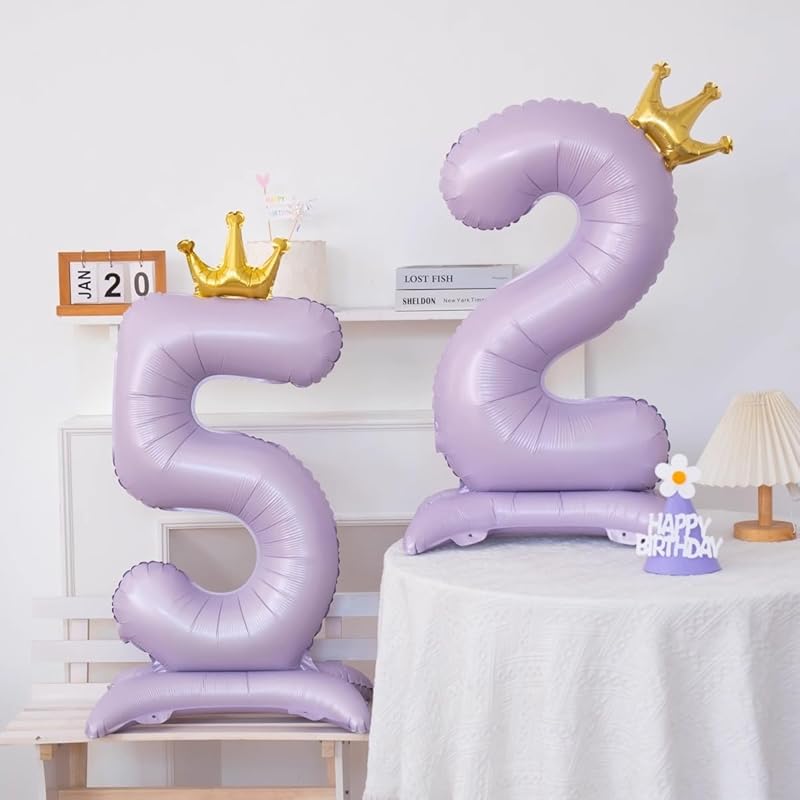 Shallow Purple Number Balloons with Crowns, Approx. 43.5 Inches (110cm), Perfect for Birthdays, Weddings, Parties, and Anniversaries (Purple, 8)
