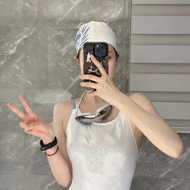 Racing Swimsuit One-piece Triangle Suspender Bright Surface Swimming Pool Sports Hot Suit High Waist