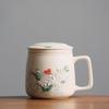 Chinese Style Ceramic Relief Butterfly Pattern Mug Personal Office Creative Teacup With Cover Filtered Tea Water Separation, 1Pc