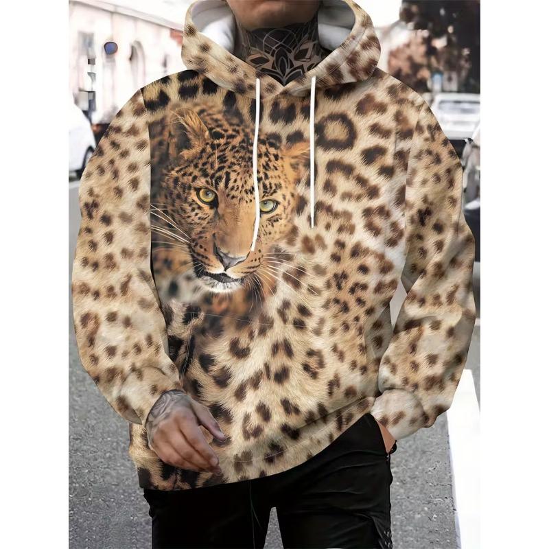Autumn Men'S Leopard Print Hoodie 3D Printing Long Sleeve Pullover Casual Streetwear Cartoon Character Hoodie Man Hoodie