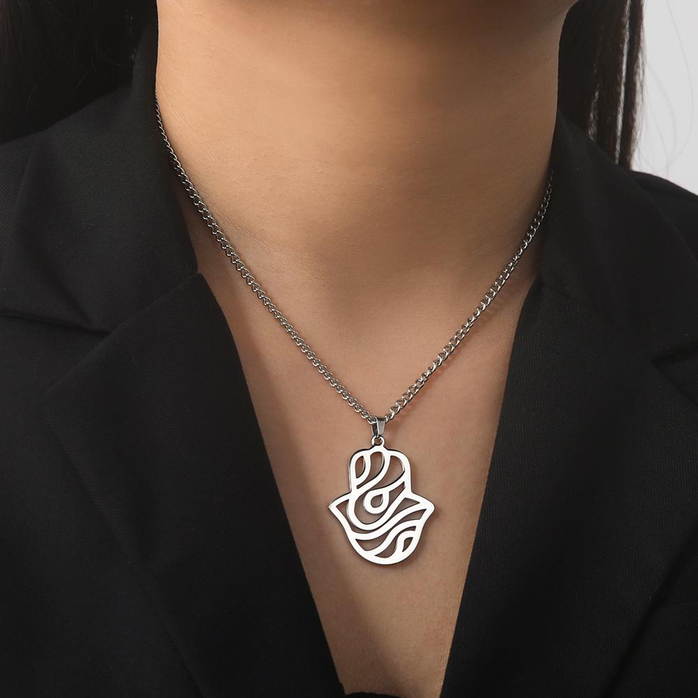 Dawapara  Vintage Filigree Hamsa Hand of Fatima Star of David Hexagram Necklace Good Luck Success Amulet Jewelry Stainless Steel
