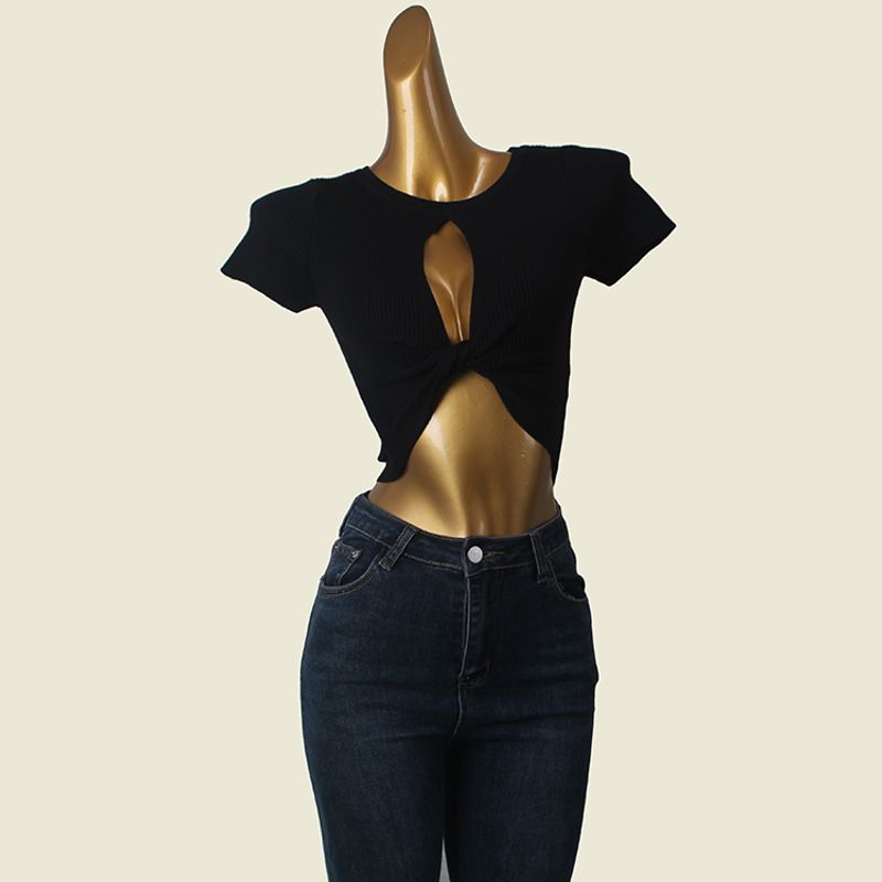 Sexy Hollow Sexy Knitting T-shirt Foreign Trade Original Order Short Sleeve Bare Midriff High Waist Niche Top