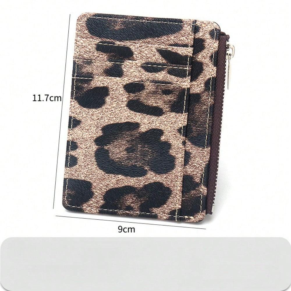 RFID Leopard Print Business Card Holder Large Capacity With Zipper Small Card Bag Credit Card Bank Card Holder