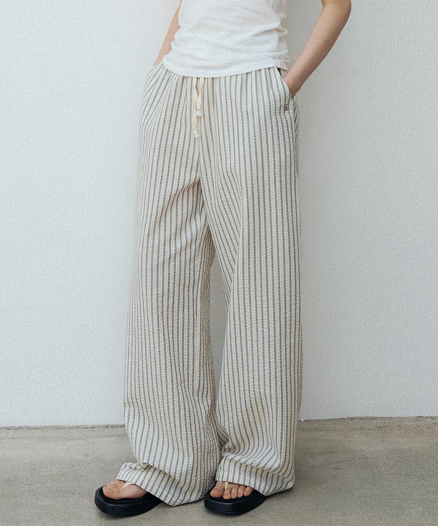 LOEIL Cozy Striped Wide Pants - Ivory