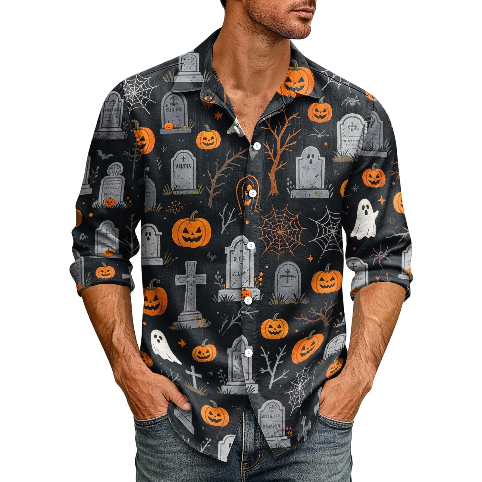 Men s Long Sleeve Cardigan with Halloween Print Casual Top XXL