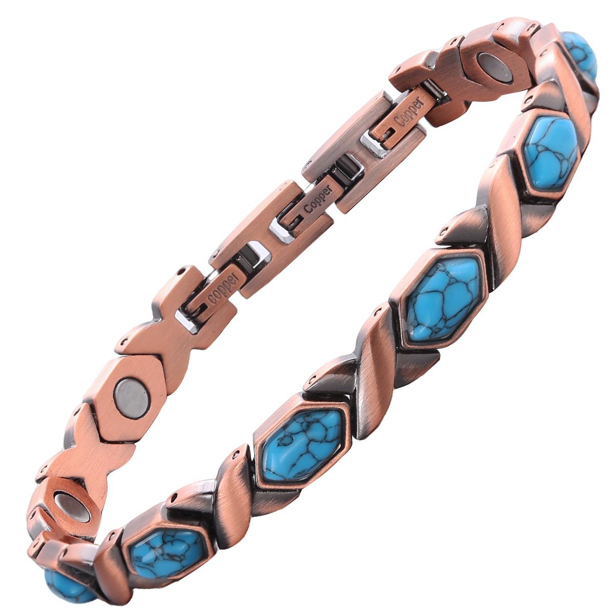 Natural Turquoise Copper Micro-Magnetic Bracelet, Customizable Gemstone синий
