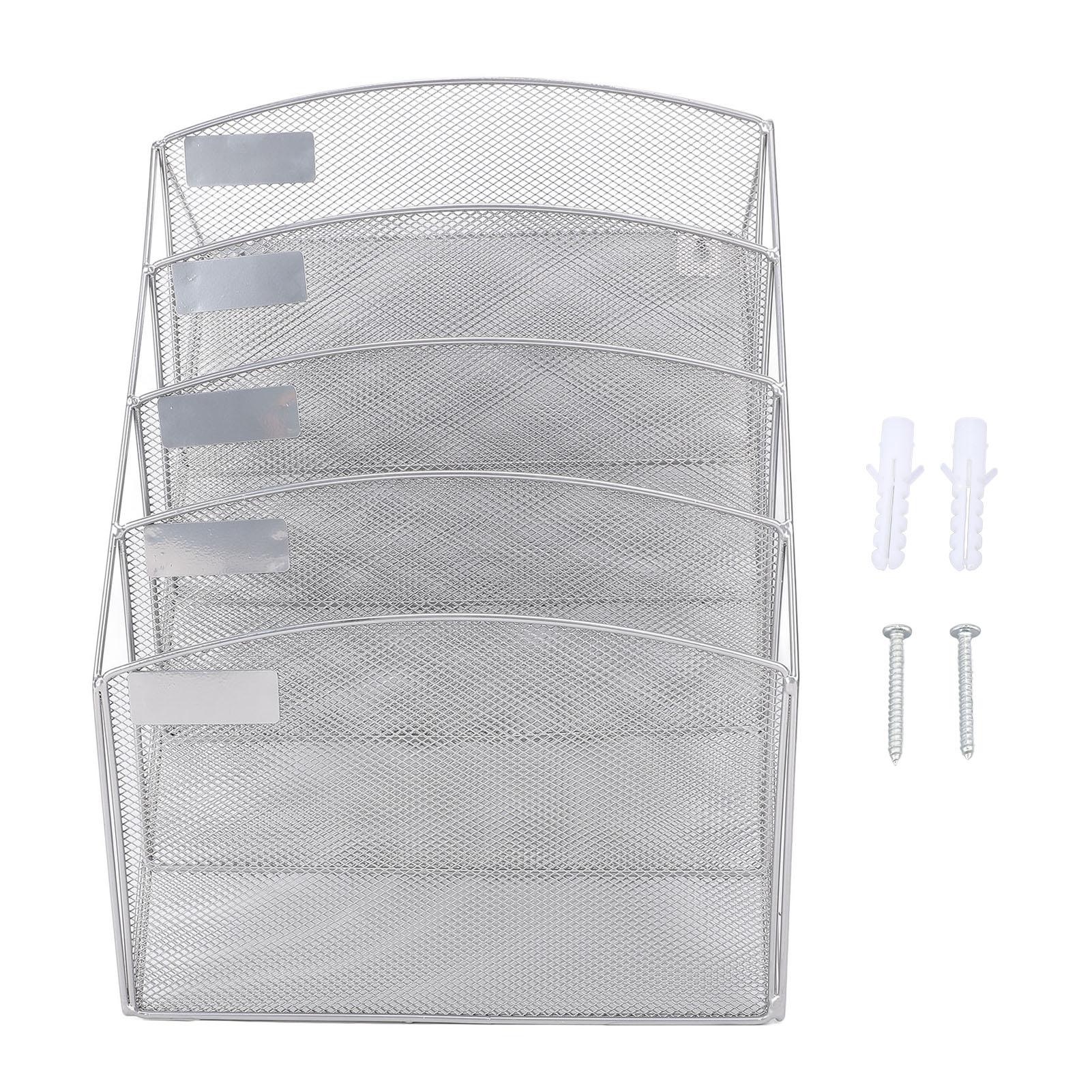 Wall Mount File Organizer 5 Tier Slanted Bottom Vertical Hanging Storage Rack for Office School Home Use