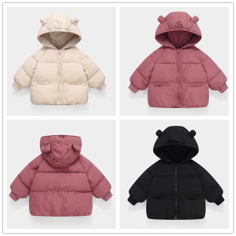 Jungen Mädchen Verdickte Jacke Baby Winter Warm Kapuzen-Oberbekleidung Kinder Einfarbig Lässige Kleidung