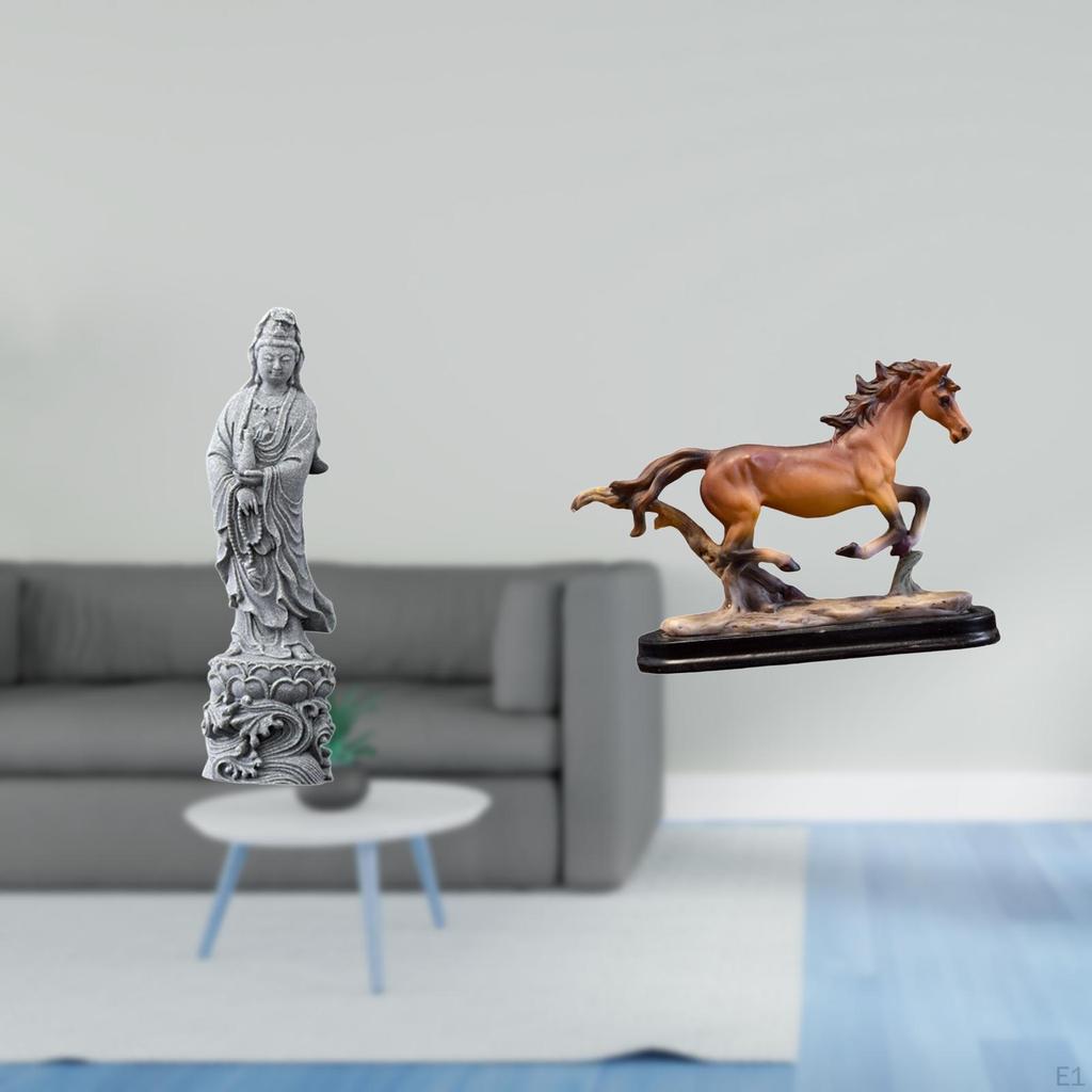 Guan Yin Horse Statue Stone Ornament Collectible Chinese Feng Shui Buddhist Sculpture Figurine