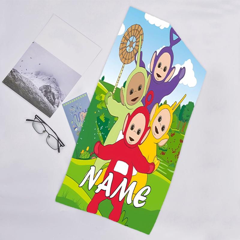 1pc Teletubbies3 Beach Towel with Custom Name, Beach/Swimming/Bath/Picnic/Camping Towel, Suitable for Seaside Beaches