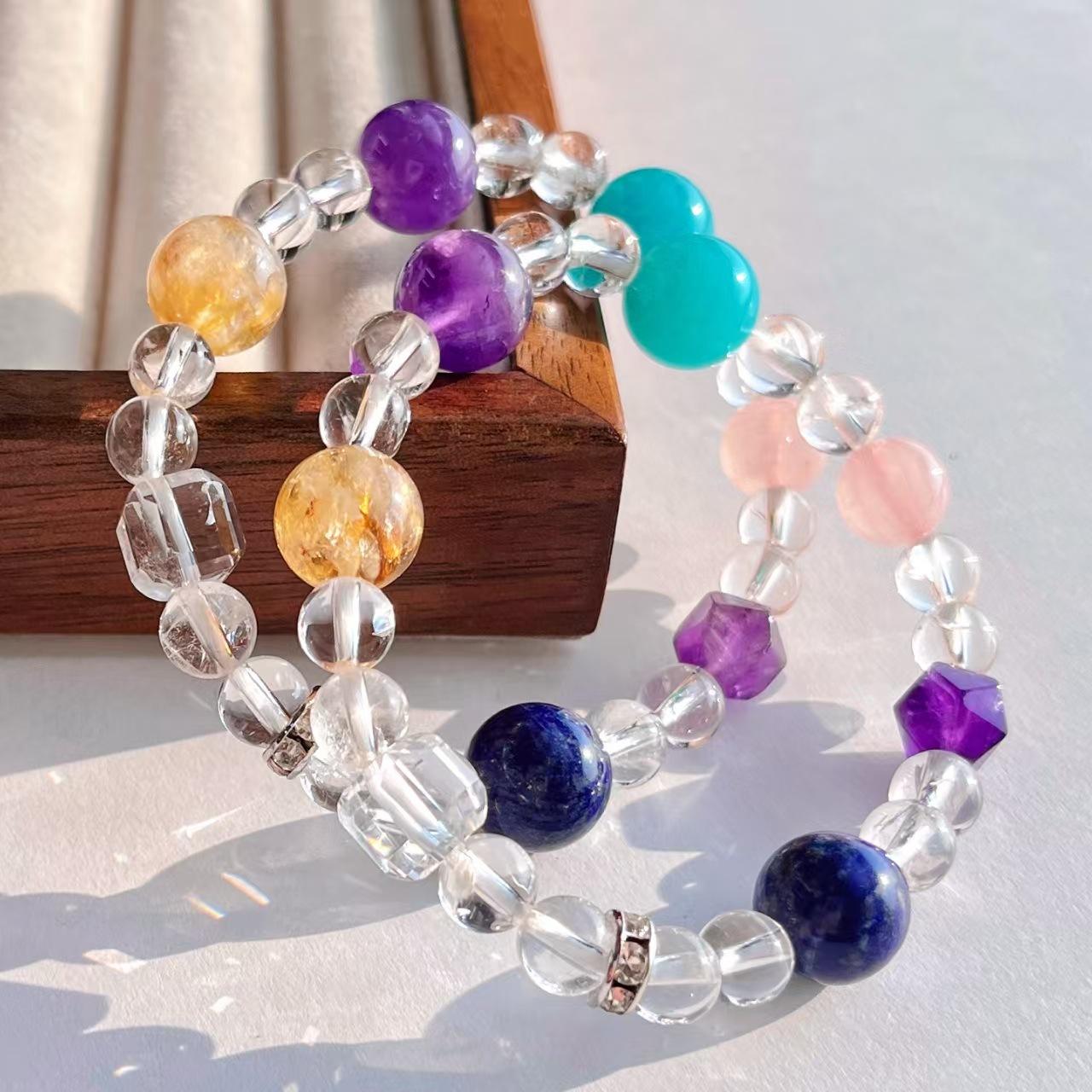 High Quality Retro Natural Yellow Tower Crystal White Crystal Amethyst Tianhe Stone Powder Crystal Bracelet Bracelet.