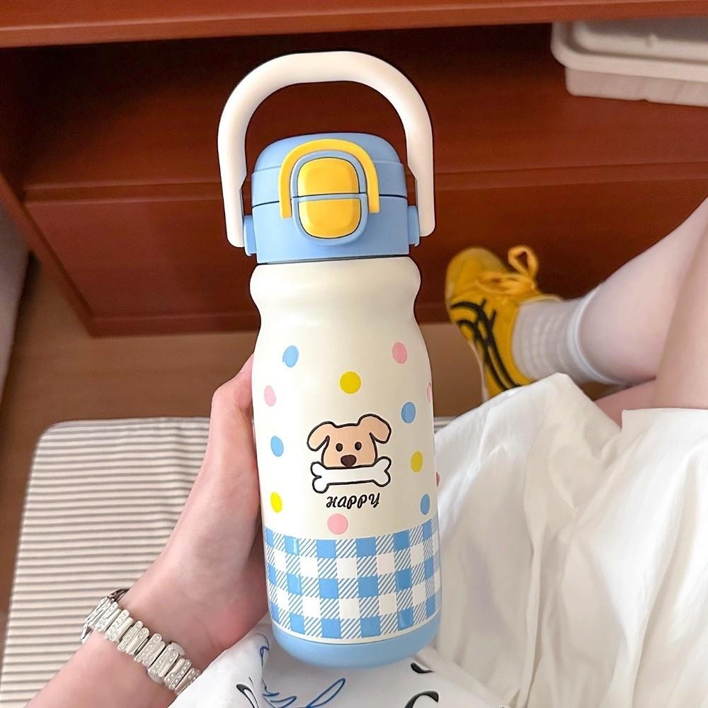 500ml Insulated Cup Double Drink with Handle Cartoon Straw Cups Heat and Cold Insulation Large Capacity Water Bottle Accessories