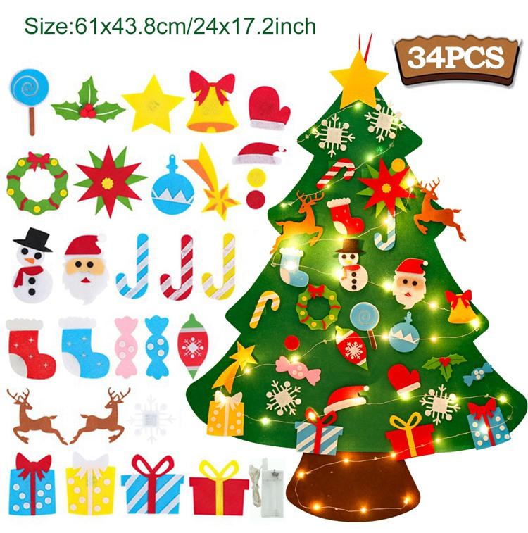 DIY Filz Weihnachtsbaum Frohe Weihnachten Dekorationen für Zuhause 2024 Navidad Weihnachtsbaum mit Licht Weihnachtsschmuck Neujahrsgeschenk