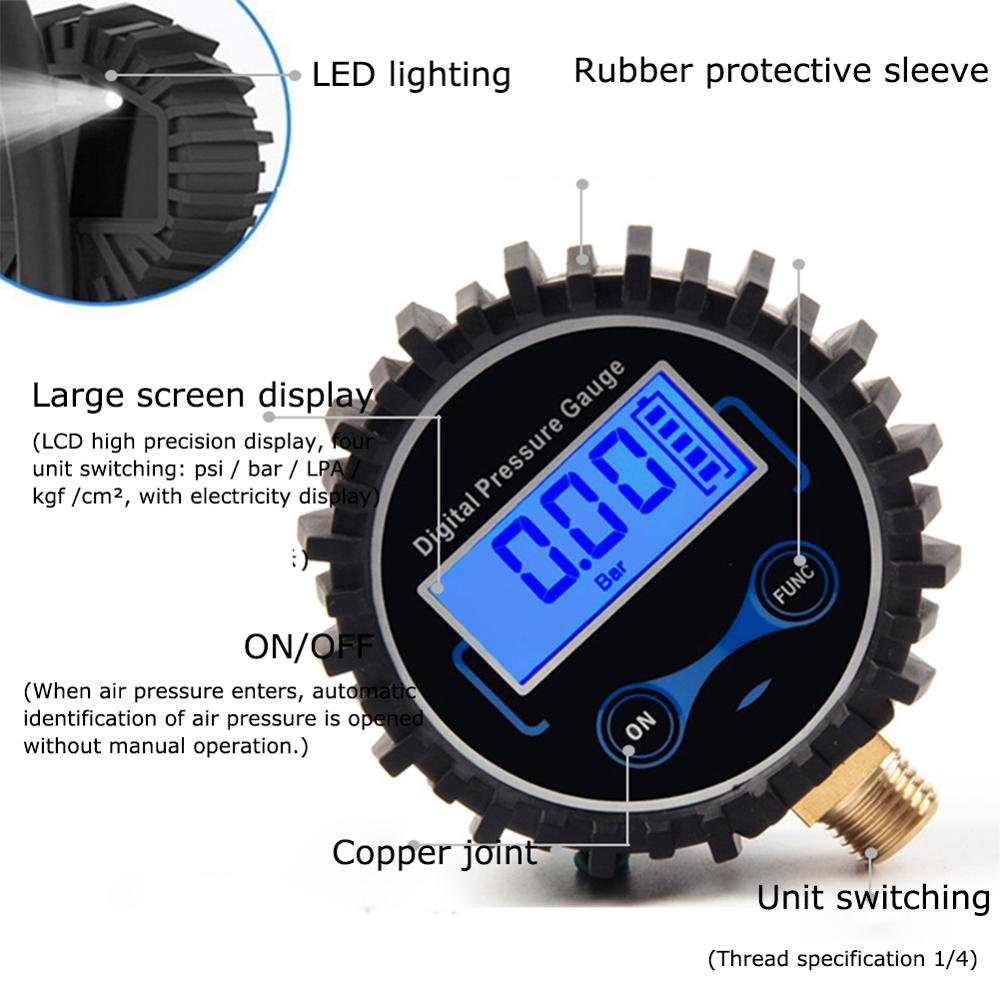 Tire Pressure Monitoring System Digital Tire Pressure Gauge Car Bike Motorcycle Tyre Tester Air PSI Meter 1/8NPT Car Accessories