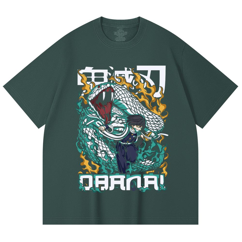 230 g/m² 100 % Baumwolle Demon Slayer V103 Obanai Druck Unisex Schweres Baumwoll-T-Shirt