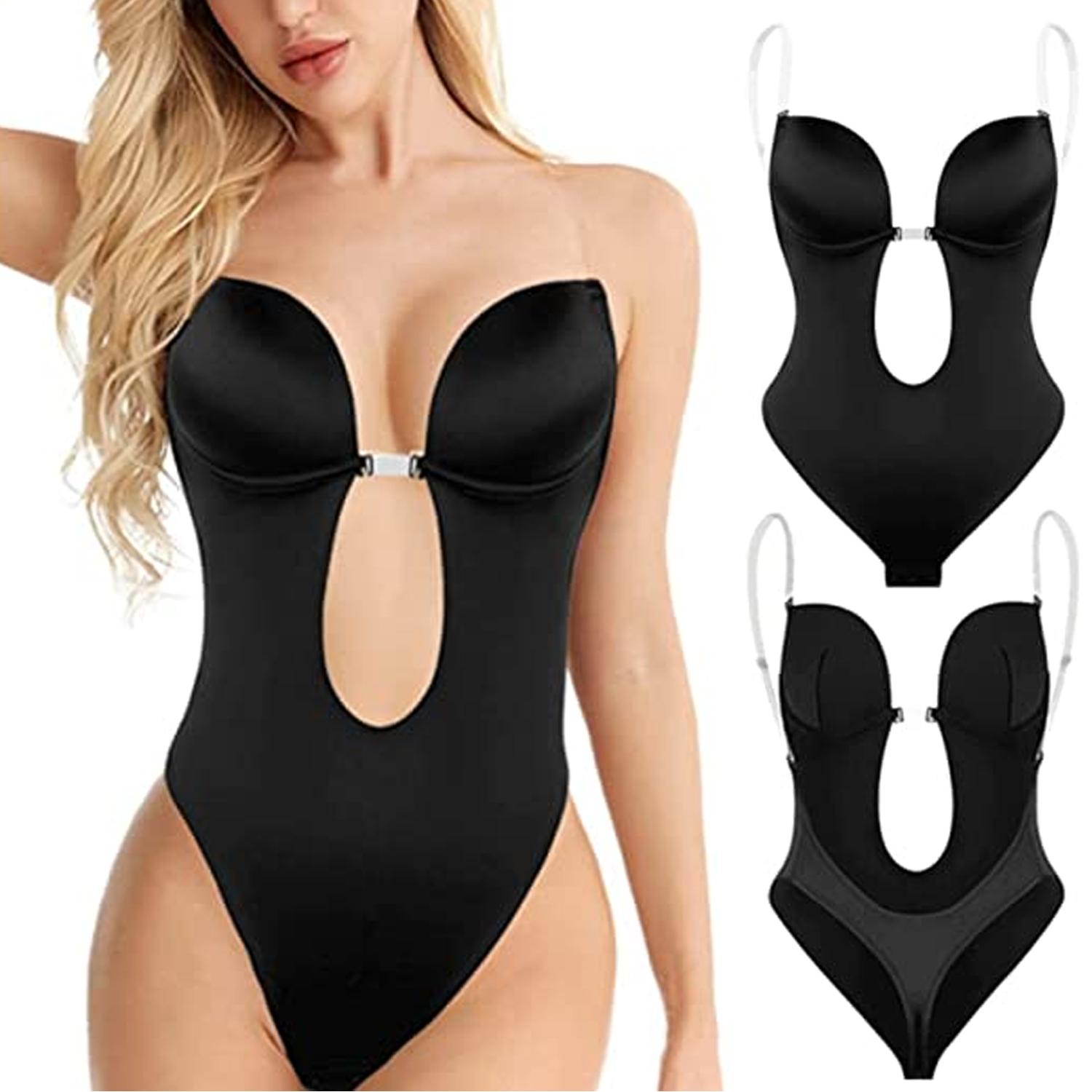 

Женское корректирующее белье с открытой спиной и без бретелек U-образное боди с глубоким вырезом Невидимый фаха со встроенным бюстгальтером Сексуальный формирователь тела Бесшовный боди с открытым кортиком M чёрный